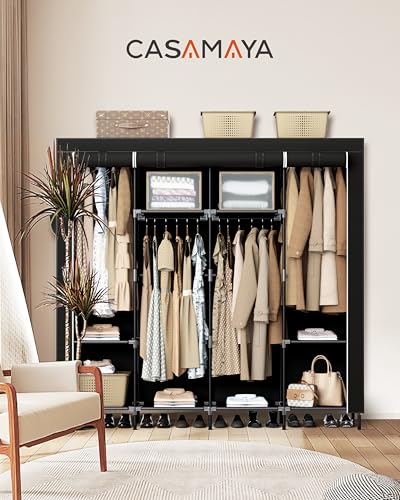 Portable Closet Wardrobe with Cover - 66.9 Inch Large Capacity Clothes Organizer with Shelves & 4 Hanging Rods - Black, Variation of THIS listing