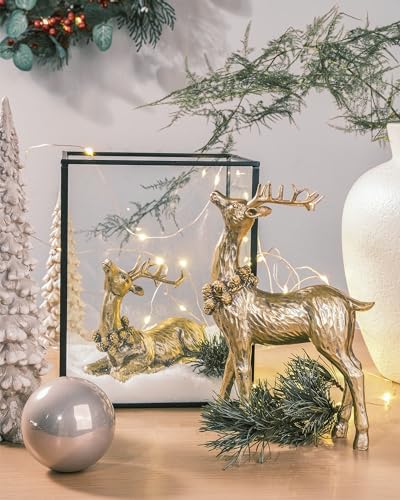 DN Deconation Gold 2-Pack Christmas Reindeer Figurines - Tabletop Decor Set
