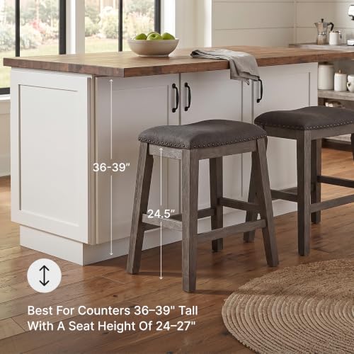 Gray Counter Height Stools Set of 2 - Backless Dining Bar Stools