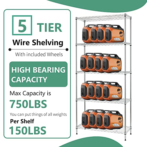 5-Tier Wire Shelf Chrome 24x14x60 Inch Heavy Duty Storage Rack