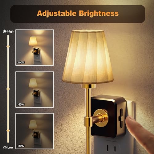 JandCase Night Lights Plug into Wall 2 Pack - Pleated Fabric Cover, Dimmable 3000K