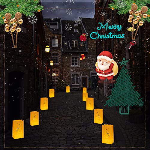 Sabary 100 Pack White Flame-Resistant Christmas Luminary Bags with Tree Cutouts, Reusable Paper Lanterns for Holiday Decor