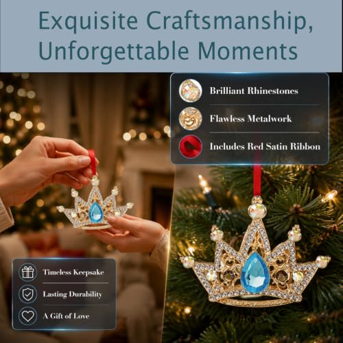 Blue Princess Crown Christmas Ornament - Royal Regal Holiday Decor Gift