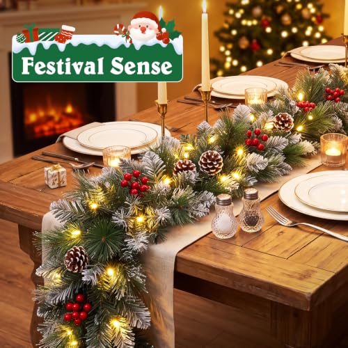 Shearly Green Christmas Garland with Lights 9FT Indoor Outdoor Decor