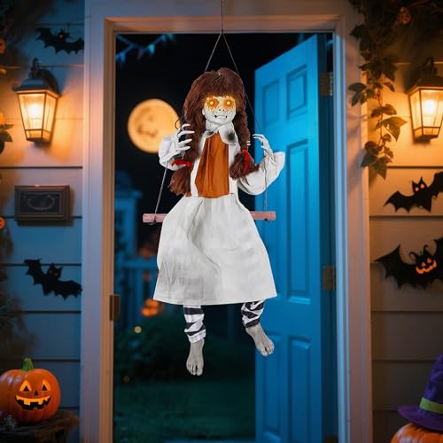 Animatronic Halloween Swing Girl Decor Outdoor Spooky Ghost with Sound & Touch Activation