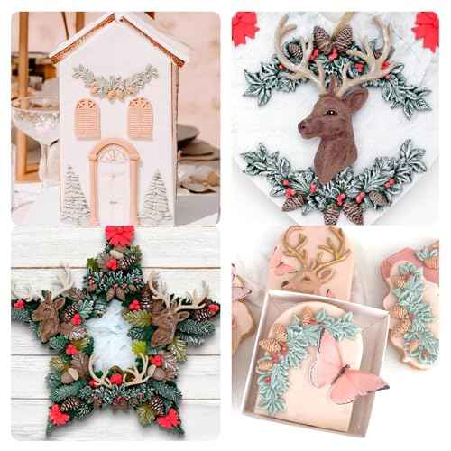 Christmas Holly Leaves Silicone Molds, Winter Leaves Fondant Mold, Christmas Pinecone Chocolate Baking Molds for Cake Decoration Cupcake Topper Candy Sugar Craft Gum Paste Clay Resin