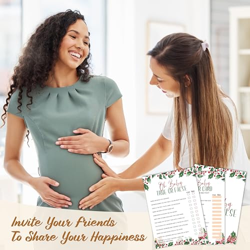 Christmas Baby Shower Games Cards Set - Red, Green & White, 25 Fun Party Games for Gender Reveal & Holiday Celebration