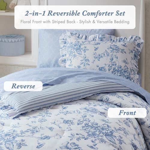Madison Park Essentials Blue Floral Comforter Set Twin XL 5-Piece Bedding