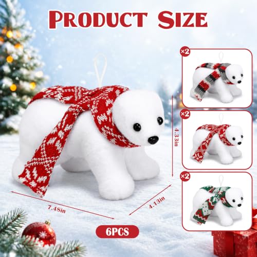 Yinder 6 Pcs 7.5in Polar Bear Christmas Ornaments for Tree Decor – Festive 3 Styles