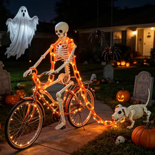 Outdoor Skeleton & Dog Skeleton with Light Chain - Halloween Decorations
