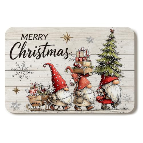 Absorbent Gnome Christmas Dish Drying Mat – Cuttable Countertop Drainer, 15.7x23.6 in, with Non-Slip Backing (Gnome Variant)