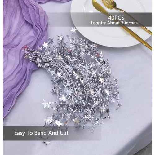 40 Pcs Star String for Floating Candle Centerpieces, Glitter Star Vase Filler for Table Wedding Christmas Water Centerpiece. (Silver)