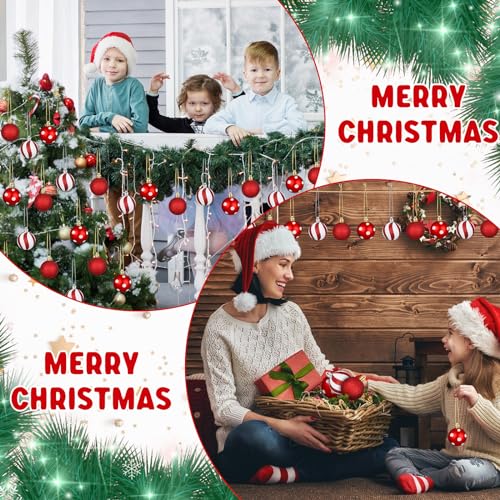 12 pcs Red & White Christmas Ornaments Candy Balls for Tree Decor