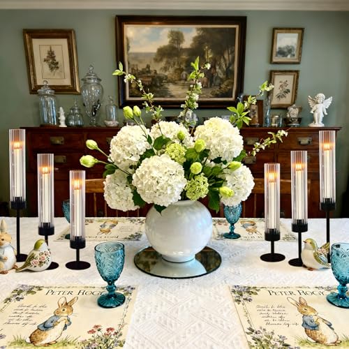 Metal & Acrylic Taper Candle Holders with Ribbed Design - Hurricane