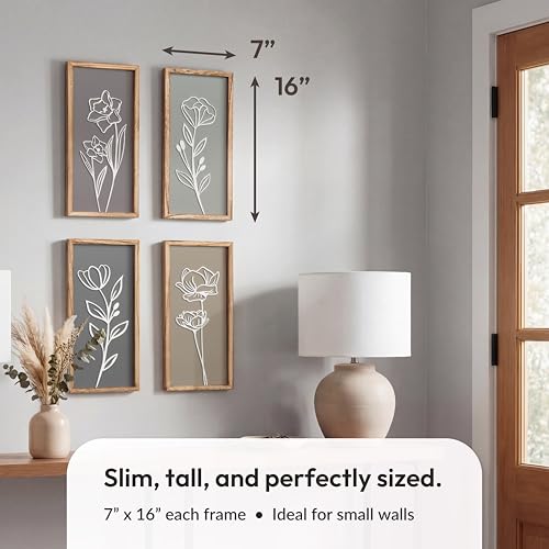 Tide and Tales 3D Floral Wall Art Set of 4, 7x16 Natural Boho Decor