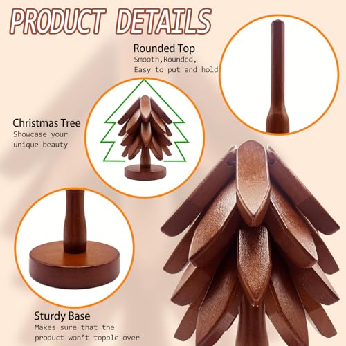 ALIKITCN Walnut Wood Christmas Tree Trivet Set – 4 Foldable Wooden Hot Dish Stands