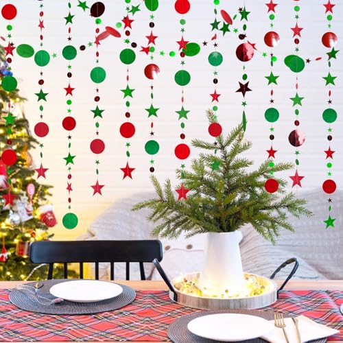 JijAcraft 52ft Christmas Glitter Star Garland – Green & Red Hanging Banner
