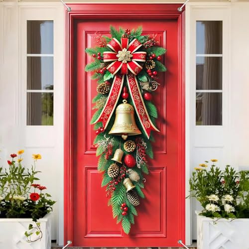 Christmas Door Cover Pinecones Berries 35x71 Inch Polyester Seasonal Decor