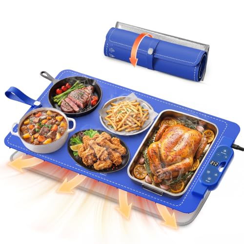 Blue Warming Mat for Food 26x15 Inch, 7 Heat Levels, 8H Timer - FJAU