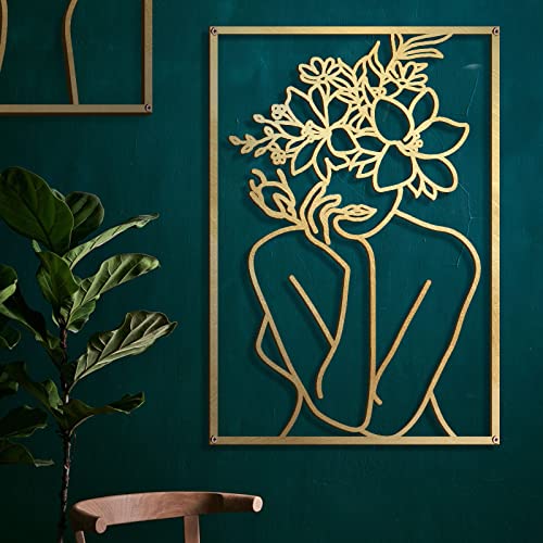 Gold Wall Art Decor - Minimalist Line Woman's Body Shape, 17x11.8 Inches, M Size, 4 Pack
