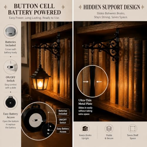 3-in-1 Vintage Library Lantern Bookshelf Light with Warm LED Nightlight