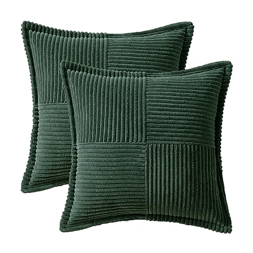 MIULEE 12x12 Dark Green Corduroy Throw Pillow Covers (2 Pack) - 100% Polyester