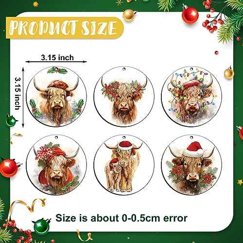 Suzile 24 Pcs Highland Cow Christmas Ornament Wooden Coo Highland Cow Hanging Sign for Christmas Tree Farm Animal Themed Christmas Ornament with Ropes for Cow Lover Farm Xmas Party Decor (Cute)