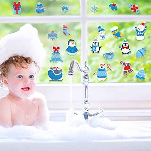 Tevxj 40 PCS Winter Thick Gel Clings Winter Christmas Window Gel Clings Decals Stickers for Kids Toddlers and Adults Home Airplane Classroom Nursery Winter Holiday Party Supplies Decorations