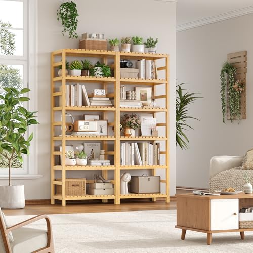 FOTOSOK Natural 6-Tier Bamboo Shelf with Adjustable Shelves for Kitchen & Home Storage