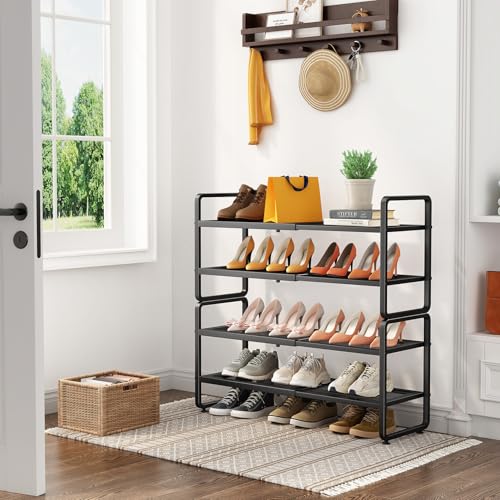 Black Expandable 4-Tier Metal Shoe Rack for Closet, Entryway & Garage - SNTD