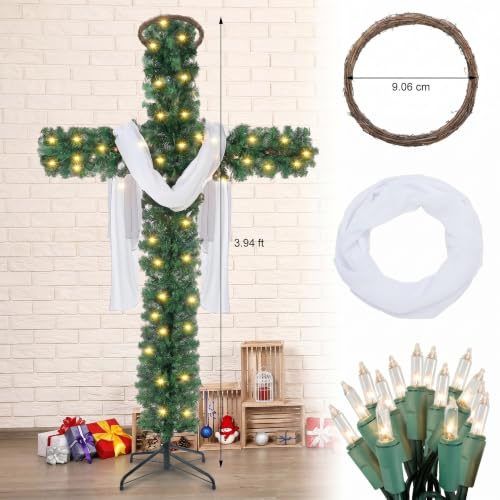 Leyndo 4 ft Cross Christmas Tree with Lights - Prelit Artificial Xmas Decor