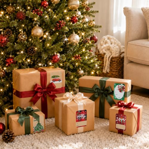 DreamBuilt 120 PCS Christmas Gift Tag Stickers with 12 Festive Designs - Holiday Labels for Wrapping & Crafts