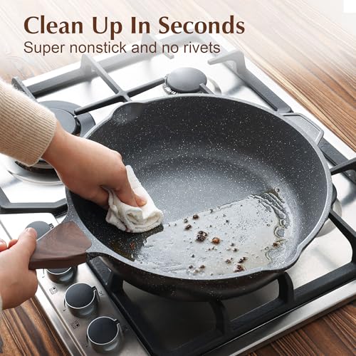 SENSARTE 12-inch Gray Nonstick Deep Frying Pan with Lid, Stay-Cool Handle, 5QT, Induction Safe
