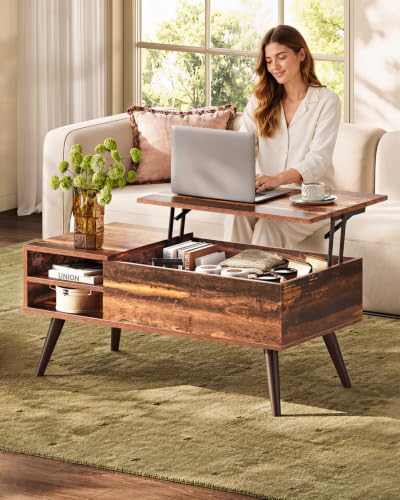 WLIVE Classic Brown Lift Top Coffee Table with Hidden Storage & Adjustable Shelf - 39"