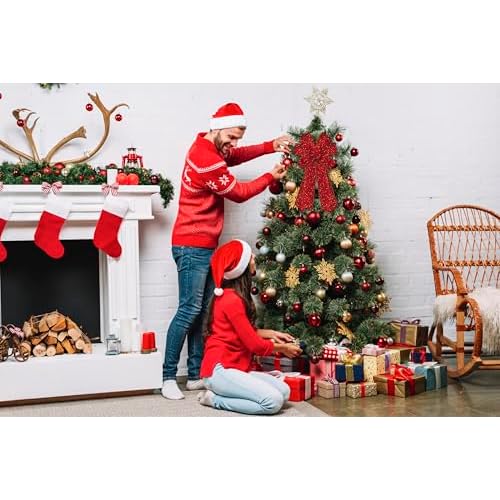 Large Christmas Bows for Wreath, Glitter Red Velvet Wreath Bow Xmas Holiday Tree Topper Bows Ornaments for Front Door New Year Christmas Party Decoration Supplies