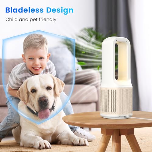 Misby Ivory White 13-Inch Bladeless Desk Fan with Night Light & 5 Speeds