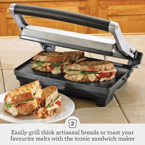 Panini Duo Sandwich Maker 2 Slice - Brushed Stainless Steel, Adjustable & Nonstick