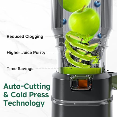 Black Cold Press Juicer Machine with 5.8-Inch Wide Chute for Whole Fruits & Vegetables - AMZCHEF