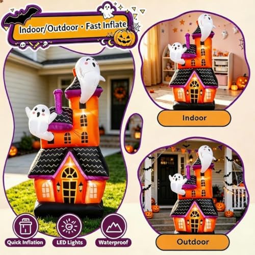 6 FT Halloween Inflatable Haunted House with 2 Cute Ghosts