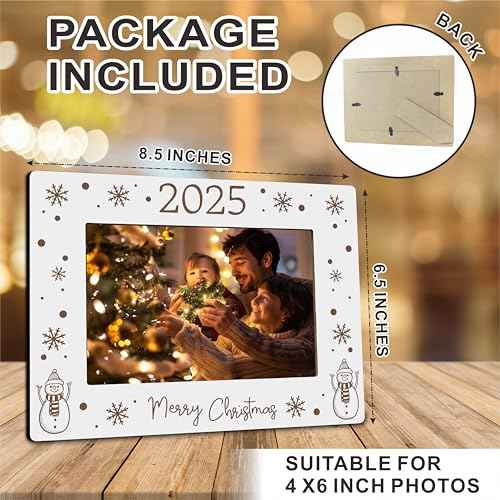 2025 Christmas Photo Frame Fits The 4x6 Inches Picture - Christmas Wooden Frame Decoration For Home Office Party - Merry Christmas Snowman Decorative Keepsake - Holiday Picture Frame For Gifting - A03