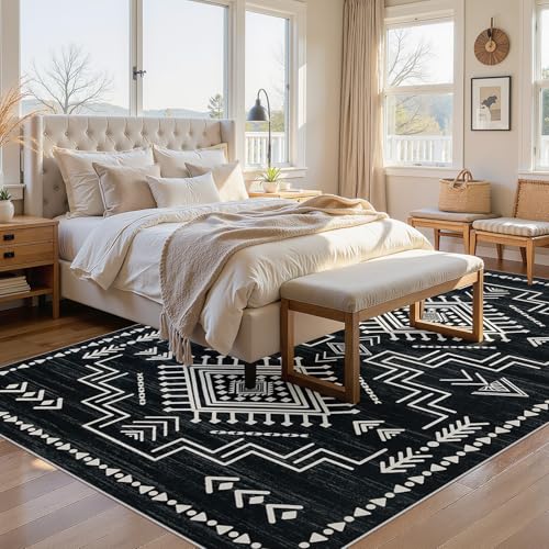 Joydeco Moroccan Boho Black Large 8x10 Area Rugs for Living Room