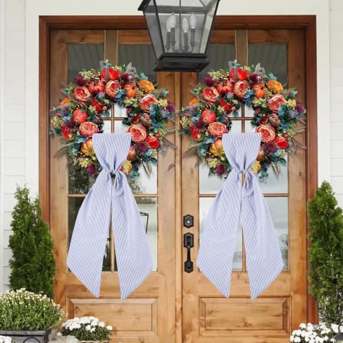 Blue Stripe Wreath Sash for Front Door DIY Embroidery 5"x54" - Fucibt
