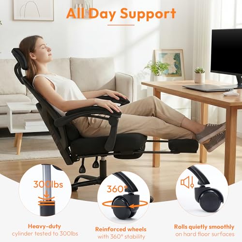 High-Back Mesh Office Desk Chair with Foot Rest - Classic Black