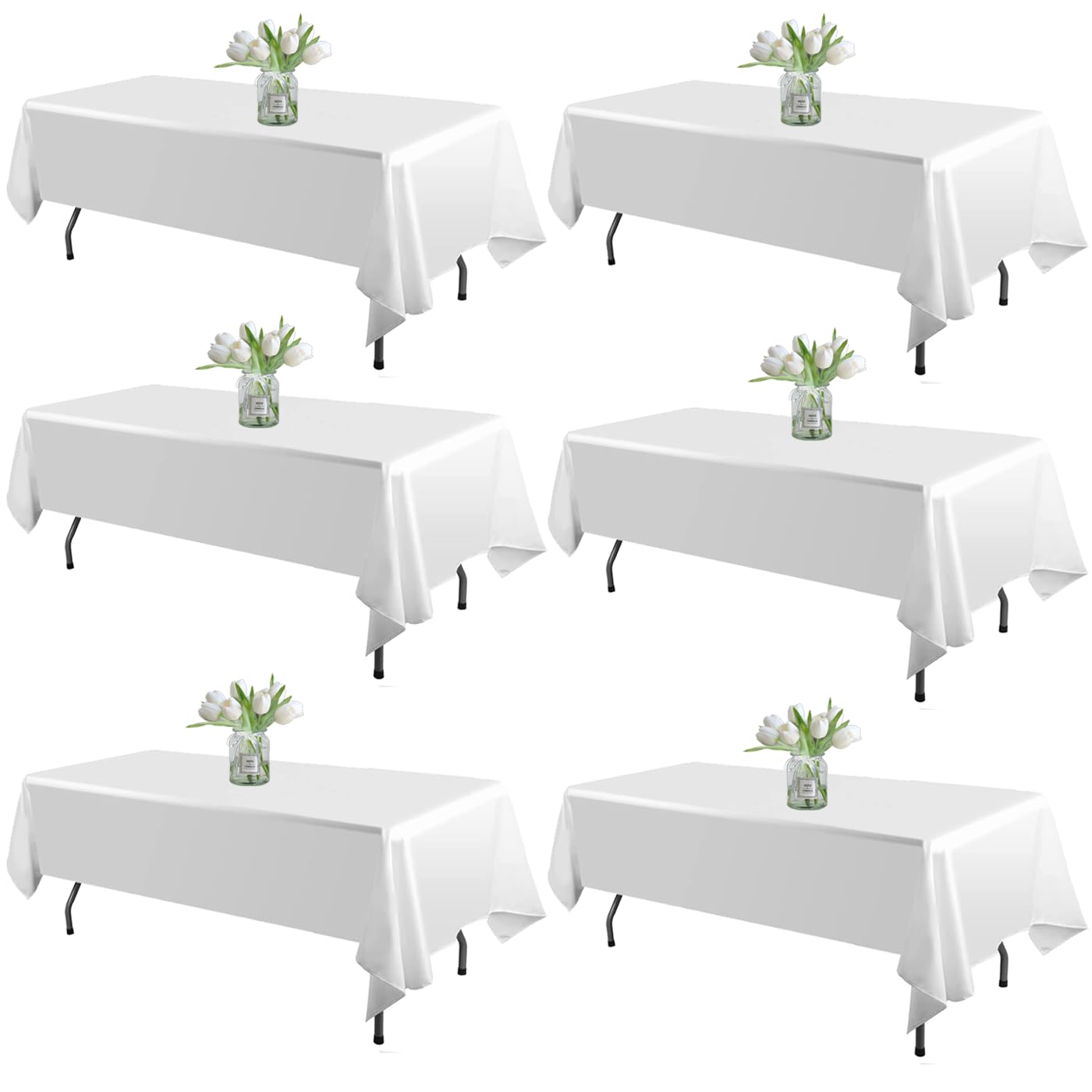 WIGENIUS 6 Pack White Table Cloth Rectangle Tablecloths 60X102 Inch,Polyester Table Cloth for 6 Foot Rectangle Tables,Wrinkle Resistant Washable Fabric Table Covers for Party,Wedding Banquet