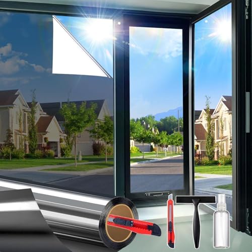 Pure Silver Window Privacy Film Sun Heat Blocking 47.2 x 157.4 Inch - Removable Anti-UV Glare Tint