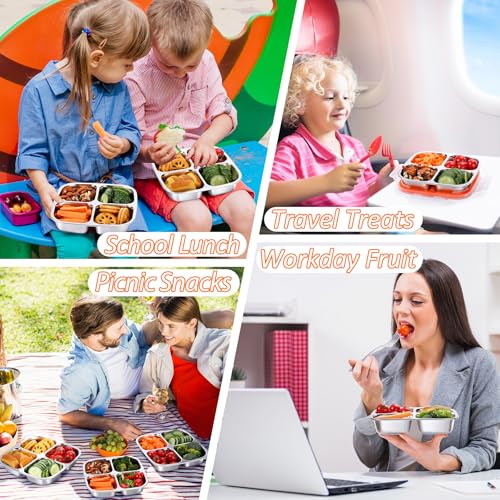3-Pack Stainless Steel Snack Containers with 4 Compartments - 20 oz Kids Lunch Boxes