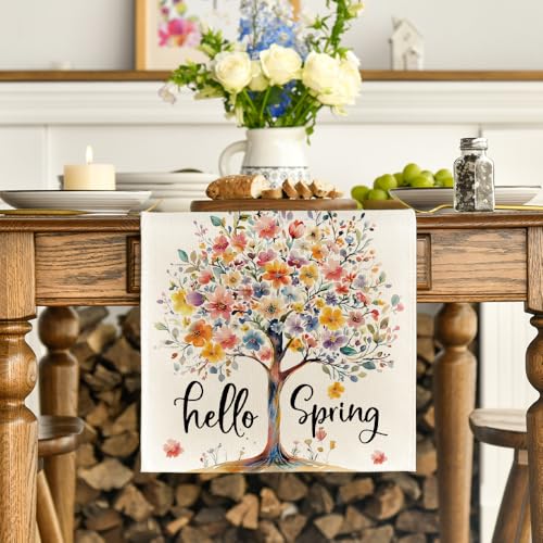 Artoid Mode Bloom Flower Tree Spring Table Runner 13x72 Inch Beige Home Decor