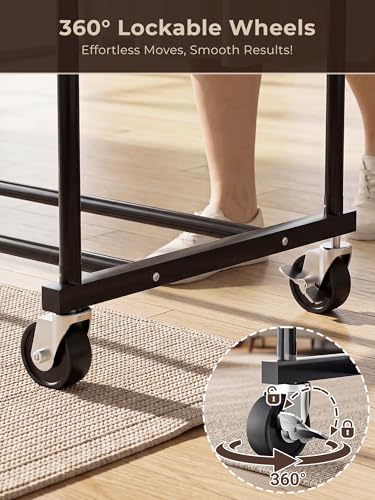 HogHow Double Rod Rolling Clothes Rack with Wheels - Portable Garment Organizer for Bedroom & Laundry
