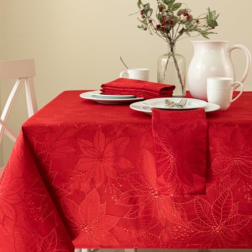 Benson Mills Poinsettia Palace Red Tablecloth 60x120 Inches - Holiday Elegance