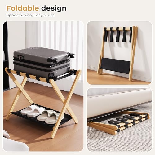 Natural Wood Luggage Rack Set of 2 - 26.77 Inch Suitcase Stands for Guest Room